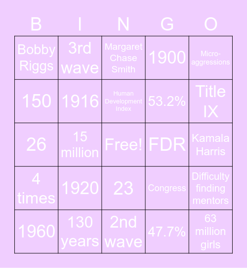Women of Color in History Bingo Card