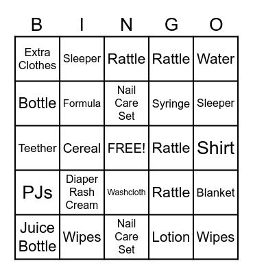 Diaper Bag Bingo Card