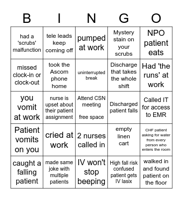 Nurse Bingo Card