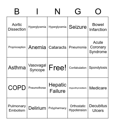 Old People Issues Bingo Card