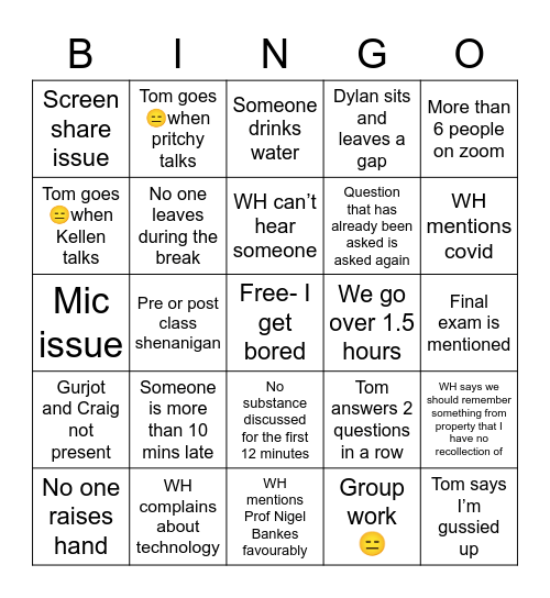 Wills and Estates Bingo Card