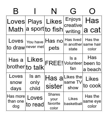 Back To School Bingo Card