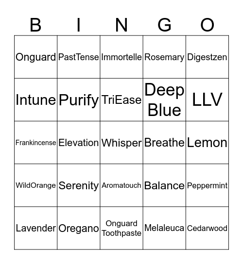 Essential Oil Bingo Card