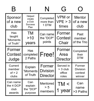 TMD55 Conference 1st Timer's Bingo Card