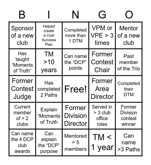 TMD55 Conference 1st Timer's Bingo Card