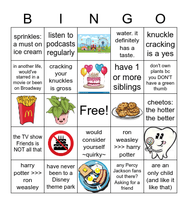 Random Facts and Hot Takes Bingo Card