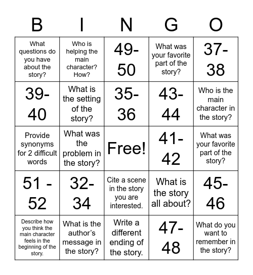 By the Waters of Babylon-Reading Bingo Card