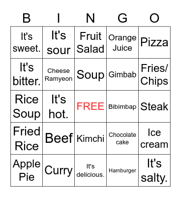 What Would You Like? Bingo Card