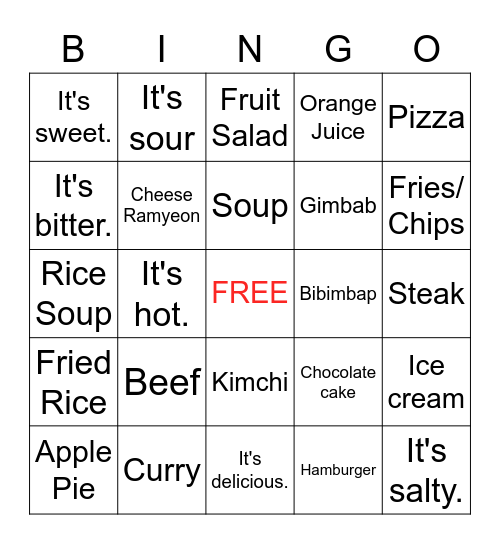What Would You Like? Bingo Card