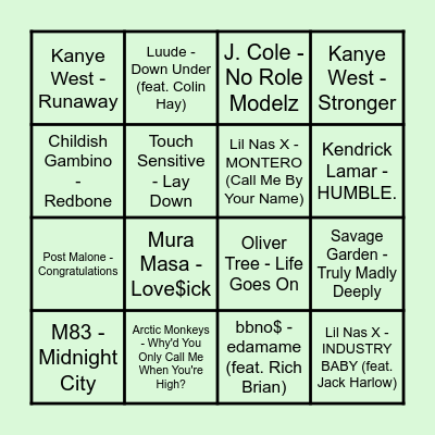 The Prince Music Bingo - Round #2 Bingo Card