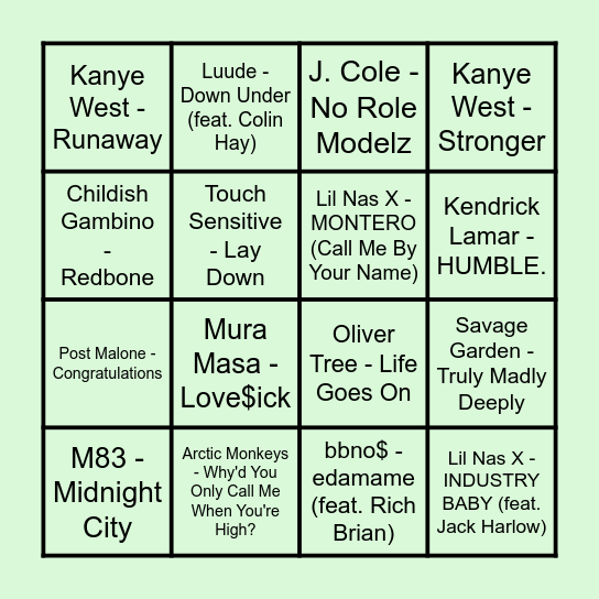 The Prince Music Bingo - Round #2 Bingo Card
