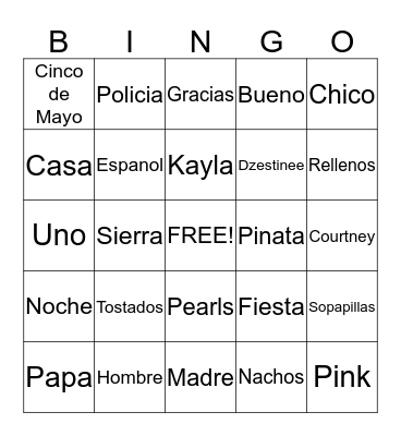 MORGAN'S FIESTA Bingo Card