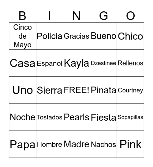 MORGAN'S FIESTA Bingo Card