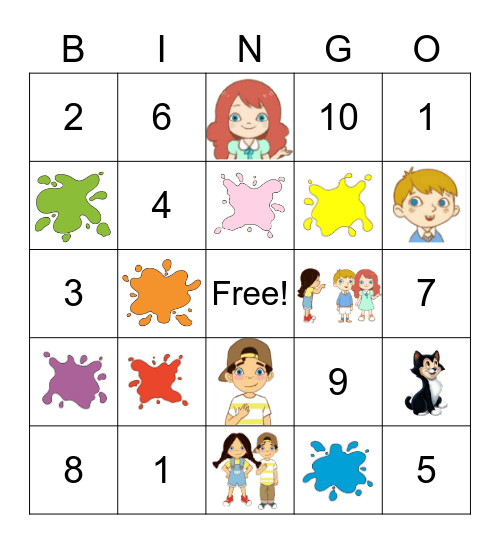 Numbers and Colours Bingo Card