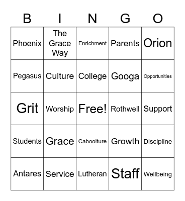 Year 7 Parent Welcome Night Bingo Card