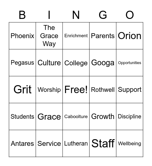 Year 7 Parent Welcome Night Bingo Card