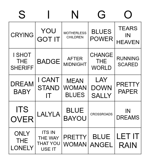 731 ERIC CLAPTON VS ROY ORBISON Bingo Card