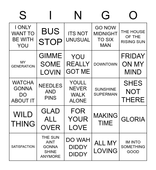 735 BEST OF BRITISH INVASION Bingo Card