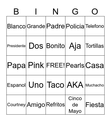 MORGAN'S FIESTA Bingo Card