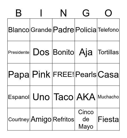 MORGAN'S FIESTA Bingo Card
