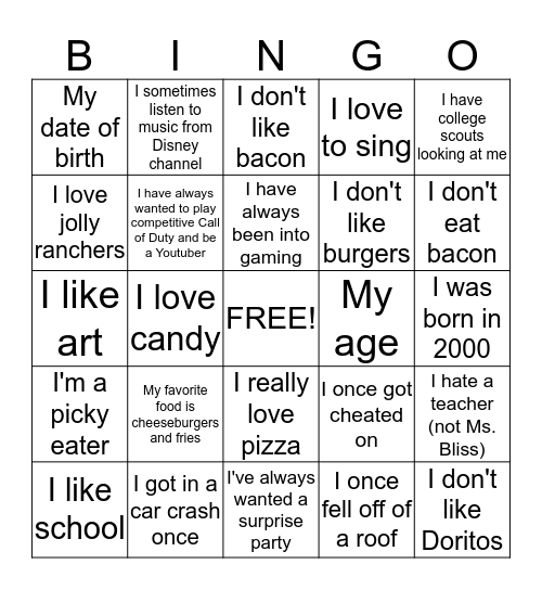 One thing about me no one knows but I wish they did. Bingo Card