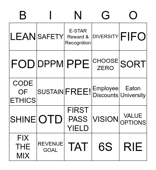 EATON BINGO Card