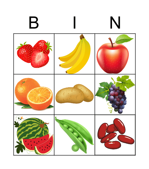 Fruits and Veggies Bingo Card