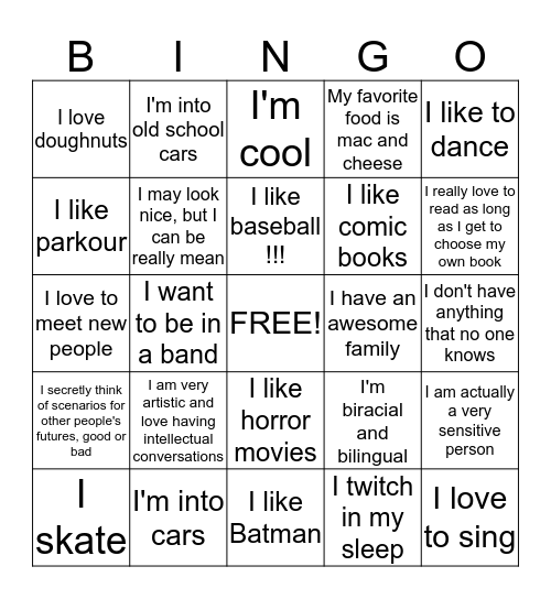 One thing about me no one knows but I wish they did. Bingo Card