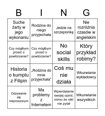 MICHAŁ NA ZAJĘCIACH Bingo Card