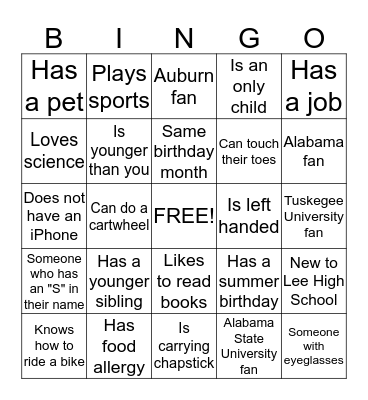 HUMAN BINGO Card
