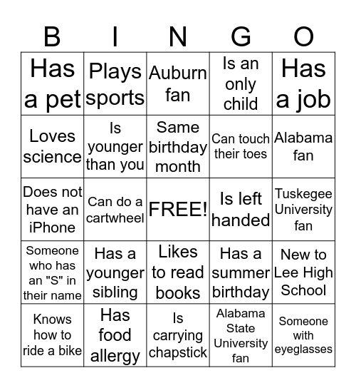 HUMAN BINGO Card