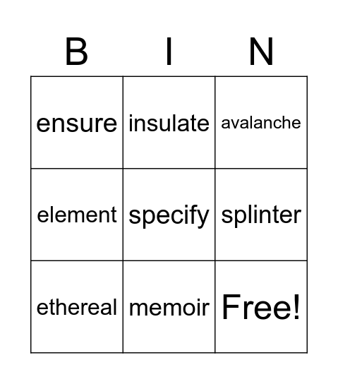 Nature At Work I Bingo Card