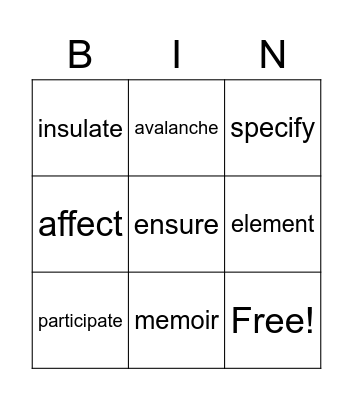 Nature At Work I Bingo Card