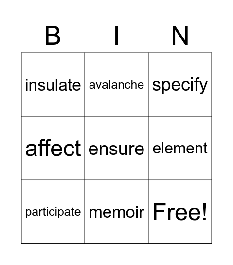 Nature At Work I Bingo Card