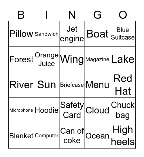 Airplane Bingo Card