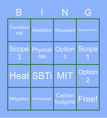 Net Zero Bingo Card