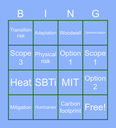 Net Zero Bingo Card