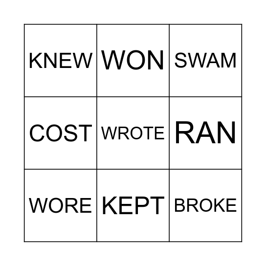 2C PAST SIMPLE Bingo Card