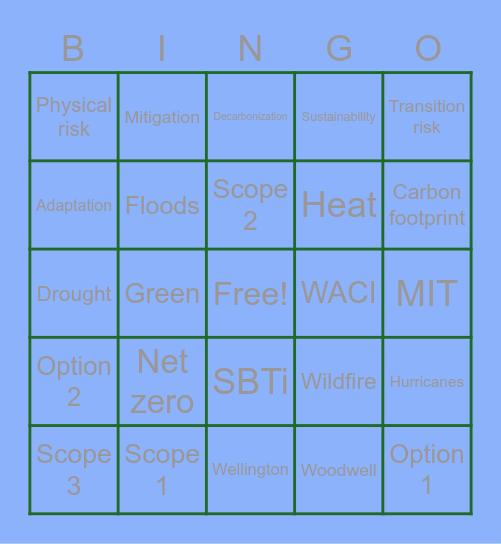 Net Zero Bingo Card