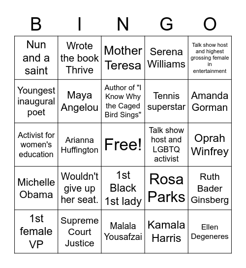 What Is a Woman Bingo Card