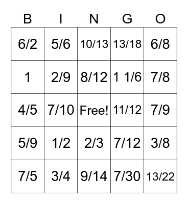 adding fractions! Bingo Card