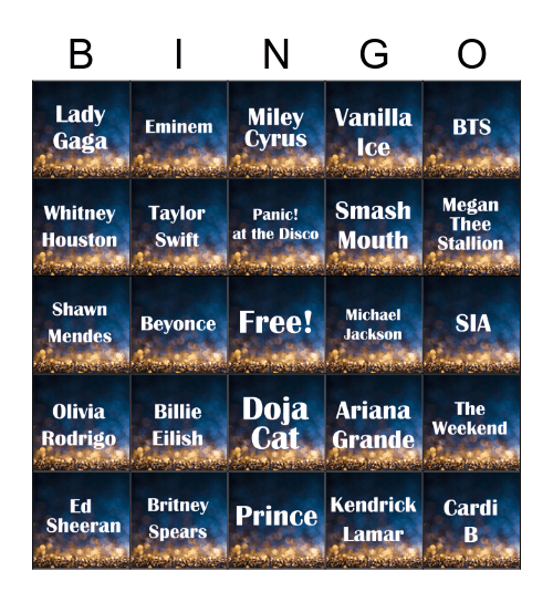 PTK Playlist Bingo Card