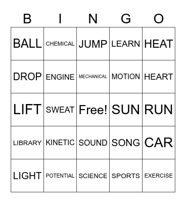 Energy Bingo Card