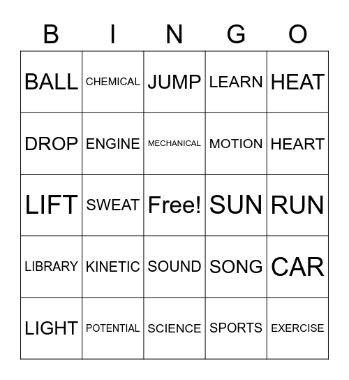 Energy Bingo Card