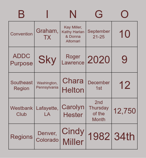 Desk and Derrick 2022 Bingo Card