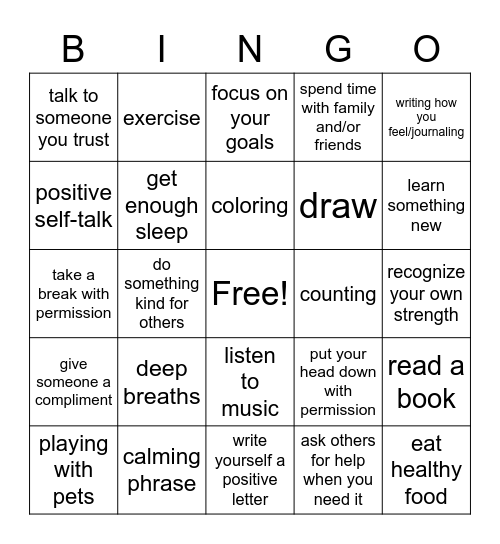 Coping Skills II Bingo Card