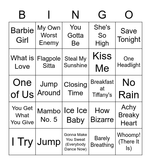 Round 4: One Hit Wonders Bingo Card