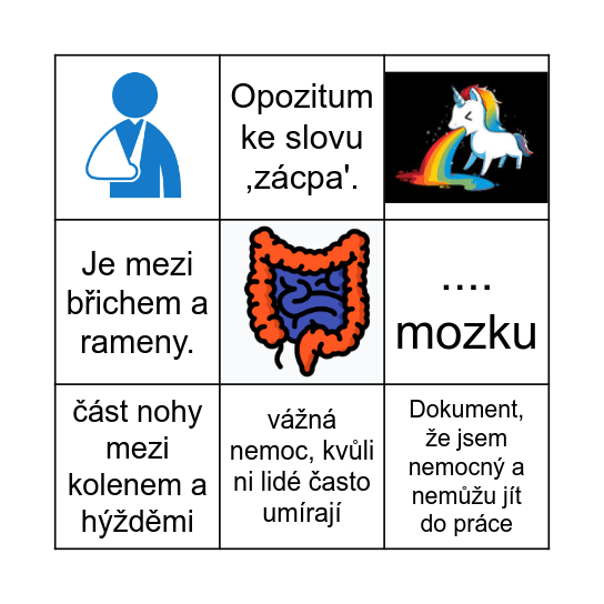 Tělo, úrazy a nemoci Bingo Card