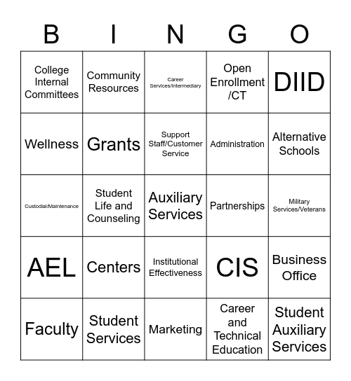 NICC Mingle Bingo Card