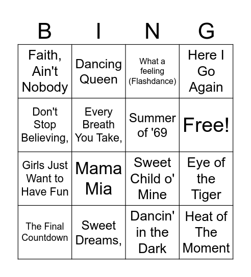 Diskobingo 80´ini Bingo Card